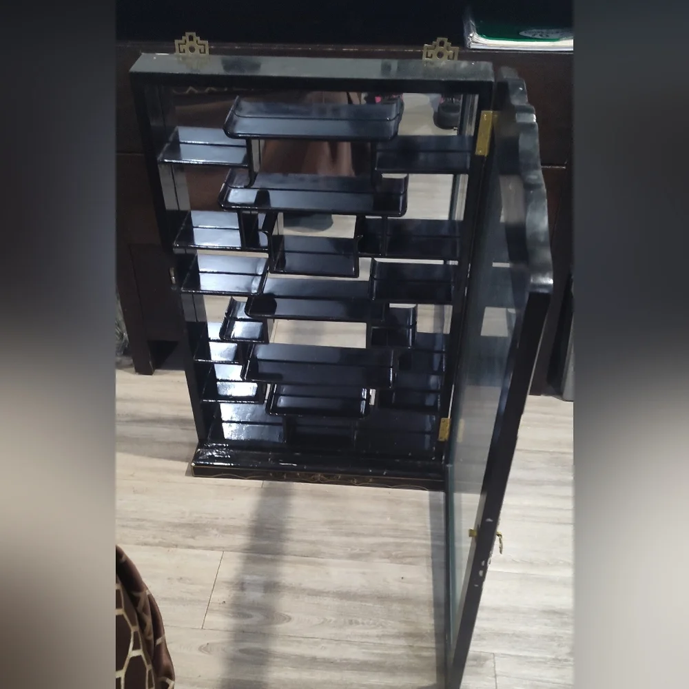 Vintage Oriental Style Black, Ivory And Gold Wall Display Shelf